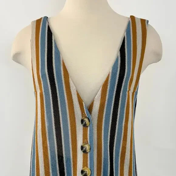 Free People Bridget Striped Top Knit Button-Down Plunge Neck Tunic | Large - Picture 2 of 10